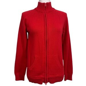 KIM ROGERS / Red Zip Up Sweater Cardigan / Small